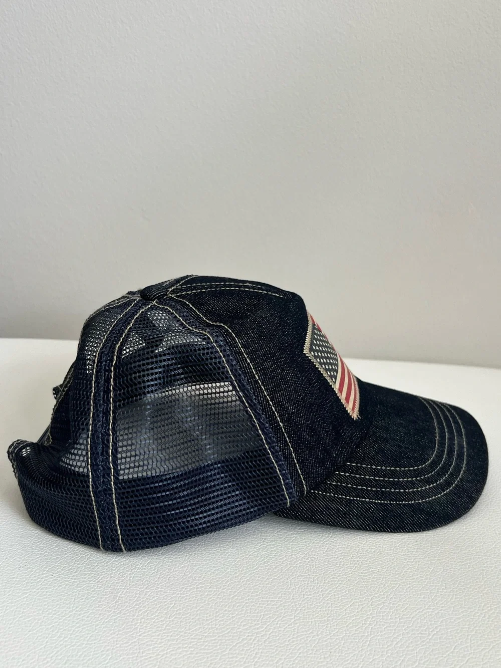 Ralph Lauren Dark Denim Baseball Cap with American Flag Patch O/S PRE-OWNED